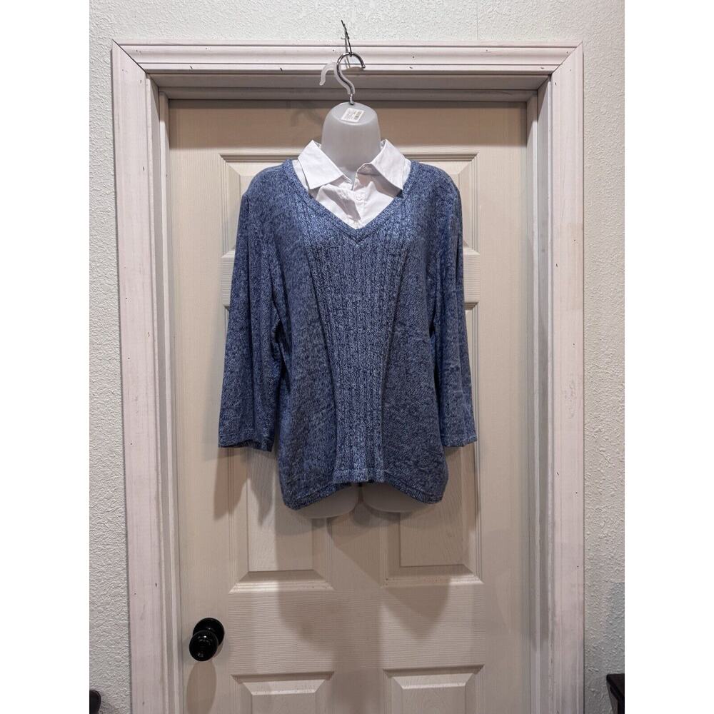 Basic Editions White Collar Insert Blue Sweater W… - image 1